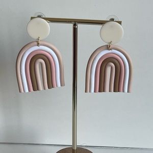 Handmade Neutral Rainbow Drop Polymer Clay Earrings